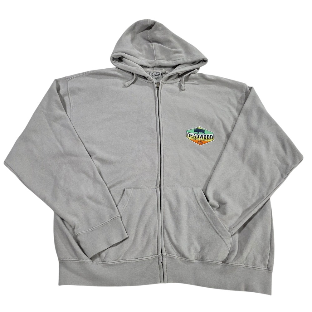Deadwood Hoodie‎ Jacket Mens Gray Graphic Print L Full Zip Kangaroo Pockets